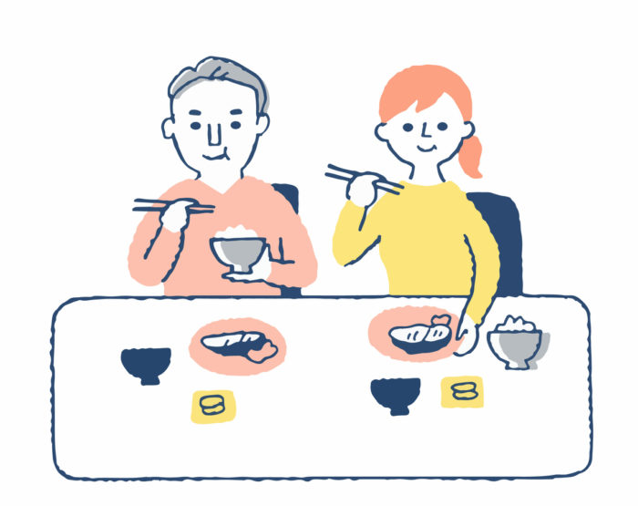 Japanese couple eating side by side